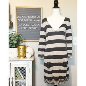 Express - NWT - Dark and Light Gray Striped Tunic Sweater Dress - Size L